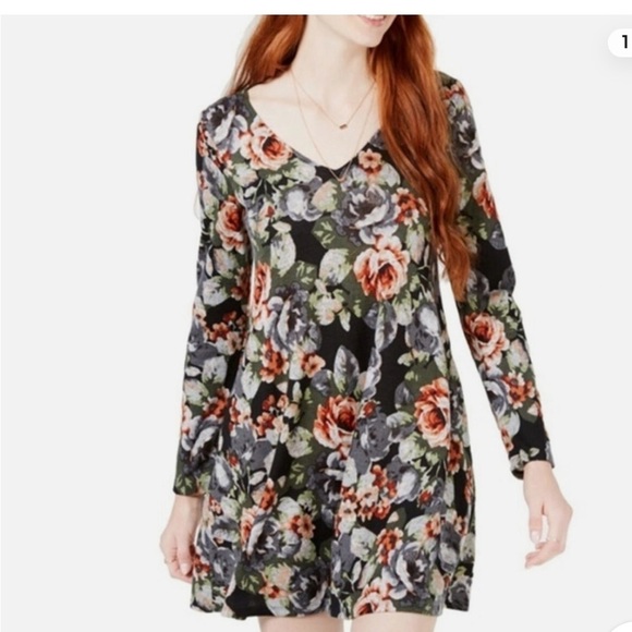 BCX Floral Print V-Neck Lace Back Mini Dress Small - Picture 1 of 9